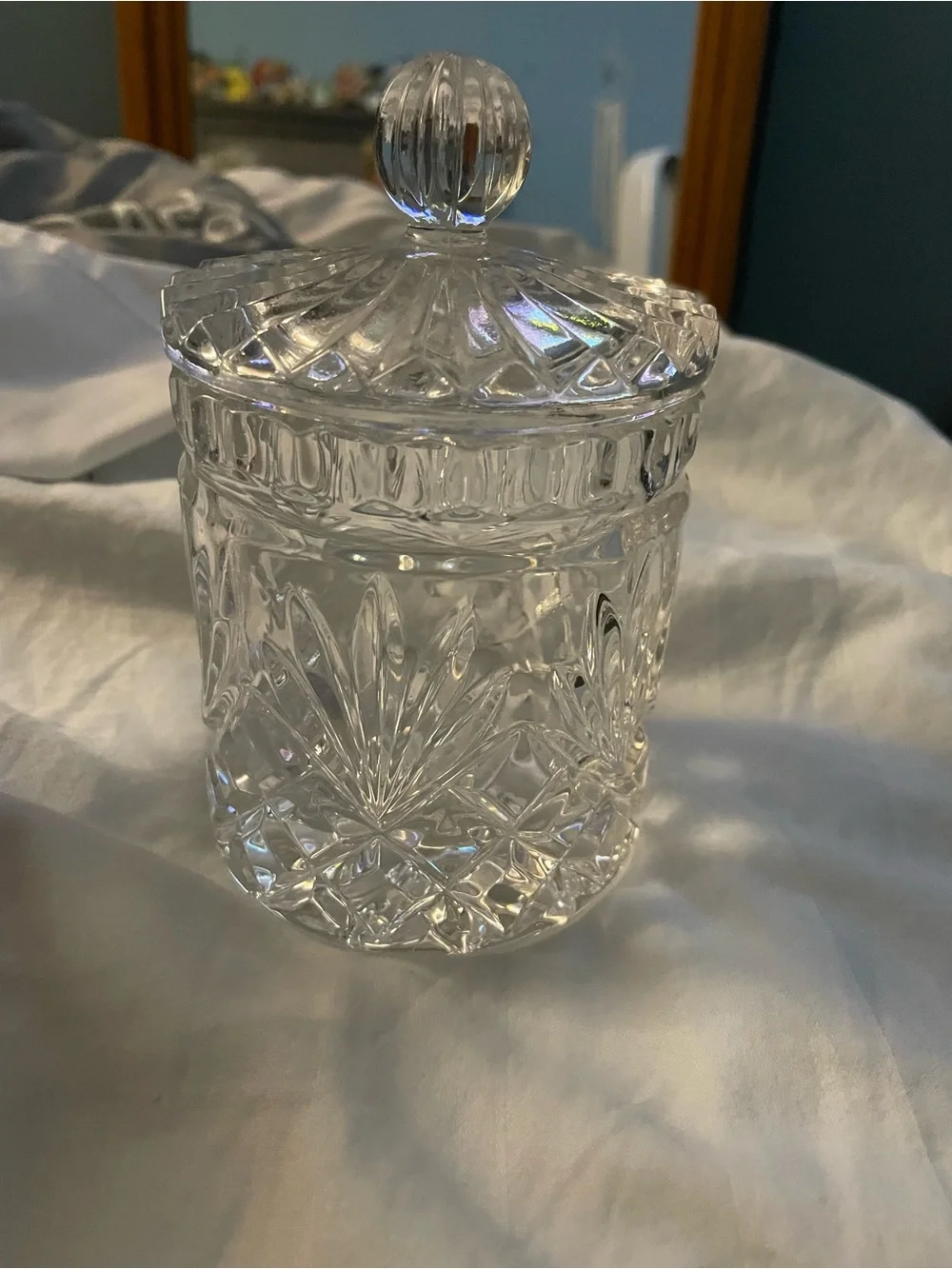 Vintage 90s Cut Glass Crystal Candy Jar with Lid